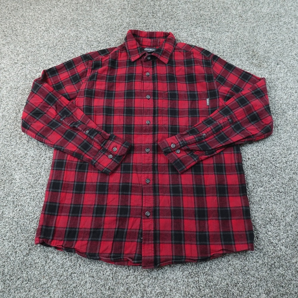 Eddie Bauer Shirt Mens M Red Plaid Flannel Button Up Long Sleeve Outdoor Hike